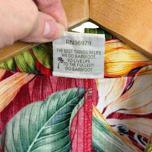 Go Barefoot Hawaiian Shirt Made In USA Red Monstera Print Single Stitch Size 3XL - Picture 7 of 16